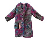 Reversible Kantha Jacket, Hand Quilted Jacket, Quilted Jacket, Boho Wear, Old Jacket, Long Coat, Handmade Wardrobe, Kantha Ladies Coat GJ46
