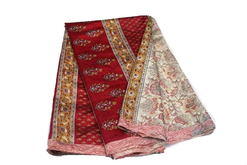 Indian Vintage Indian Traditional Sari Clothing Art Deco Recycled Sari Art Silk Printed Fabric Women Wrap Floral Sari 5 Yard Fabric #506
