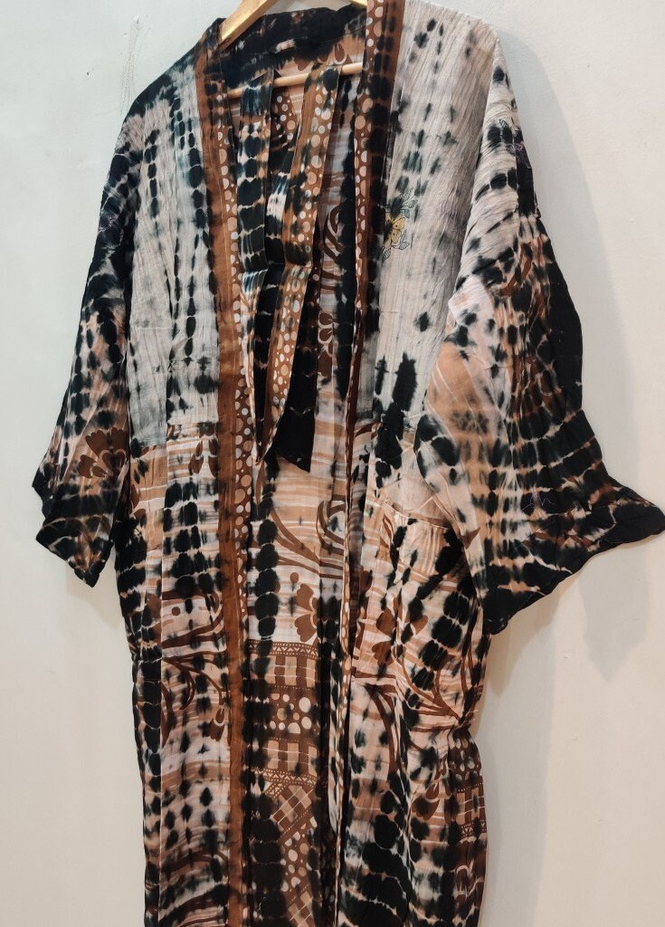 Women's Robe Hand Dyed Kimono Tie Dye Cotton Sari Robe Etsy