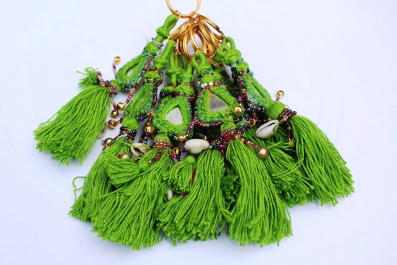 banjara home decor Yellow tassel gypsy tassel gypsy decor keychains belly dance A set of 10 pieces of Camel tassel gypsy jewerly