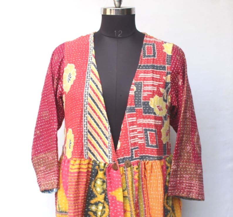 Indian Quilted Kantha Long Jacket Boho Wear Reversible Women | Etsy