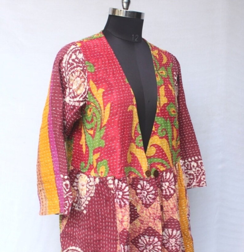 Indian Long Cotton Kantha Coat Women Coat Ethnic Cotton Coat | Etsy