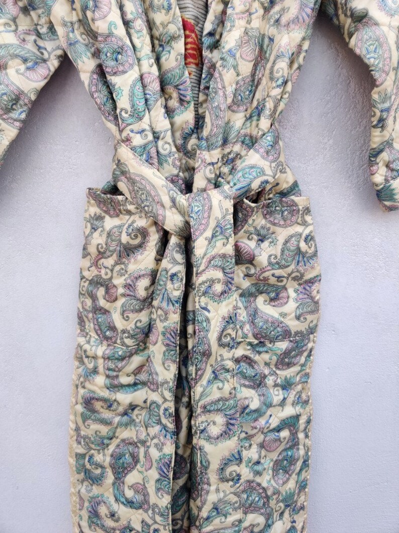 Quilted SILK Jacket Print Windbreaker jacket Belt up jacket Lightweight Bomber Jacket Coat # 04 Womens Kimono Jacket Quilted Robe