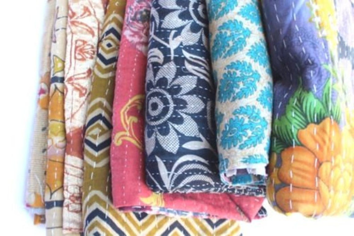 Vintage Kantha Scrap Fabric Material Kantha Fat Quarter Bundle Etsy UK