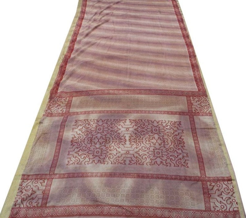 Vintage Indian Traditional Sari Clothing Art Deco Recycled Saree Art Silk Printed Fabric Women Wrap Floral Sari 5 Yrd Fabric FREE SHIPPING