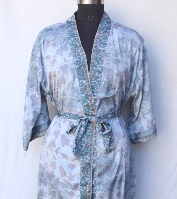 Women Luxury Long Kimono Art Silk Sari Robe with Elegant | Etsy