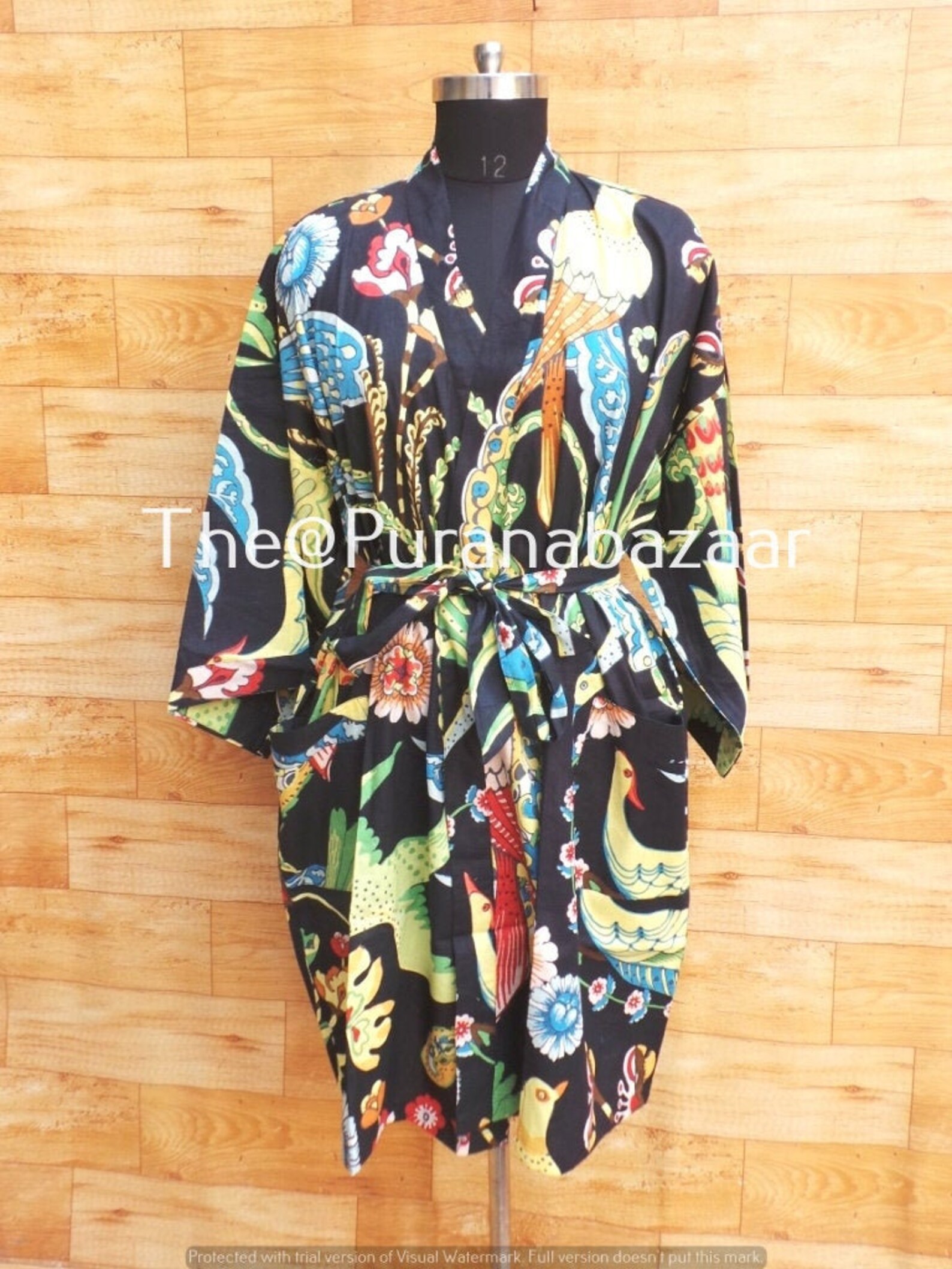 Cotton Print Robes Beach Kimono Kimono Robe Bird Print Robe Etsy
