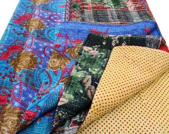 BOHO TWIN KANTHA quilt bedspread bed cover / bohemian bedding rustic home decor / gypsy throw picnic rug / coverlet home decor kantha