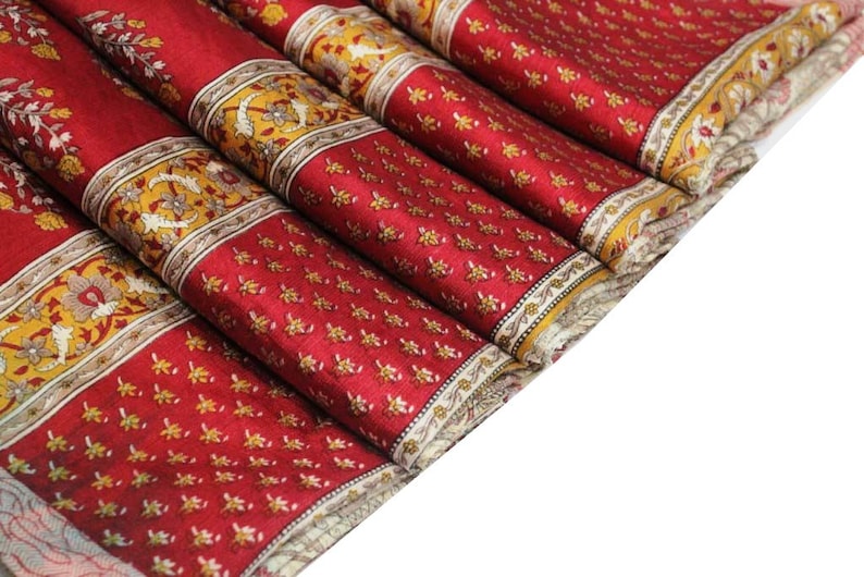 Indian Vintage Indian Traditional Sari Clothing Art Deco Recycled Sari Art Silk Printed Fabric Women Wrap Floral Sari 5 Yard Fabric #506