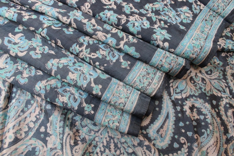 Vintage Indian Traditional Sari Clothing Art Deco Recycled Saree Art Silk Printed Fabric Women Wrap Floral Sari 5 Yrd Fabric FREE SHIPPING