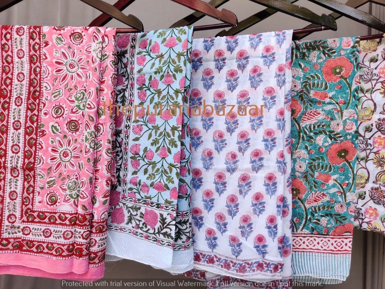 100% Indian Hand Block Print Beach Sarongs Soft Voile Fabric Summer Pareo Assorted Wholesale Lot 