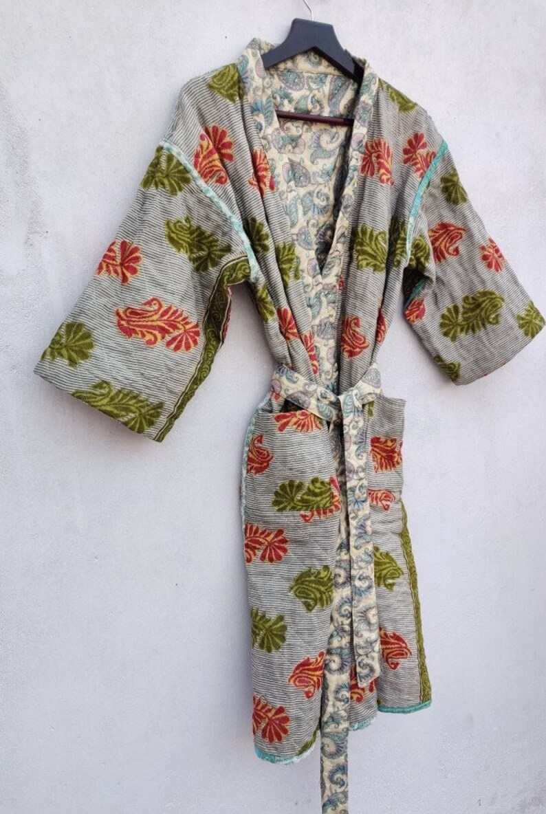 Quilted SILK Jacket Print Windbreaker jacket Belt up jacket Lightweight Bomber Jacket Coat # 04 Womens Kimono Jacket Quilted Robe