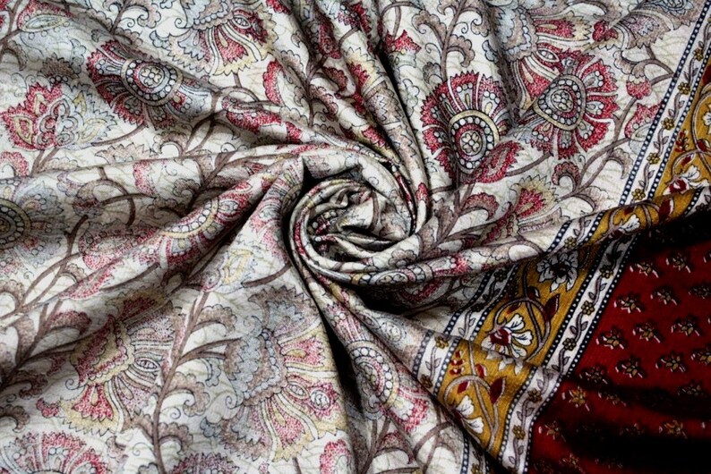Indian Vintage Indian Traditional Sari Clothing Art Deco Recycled Sari Art Silk Printed Fabric Women Wrap Floral Sari 5 Yard Fabric #506