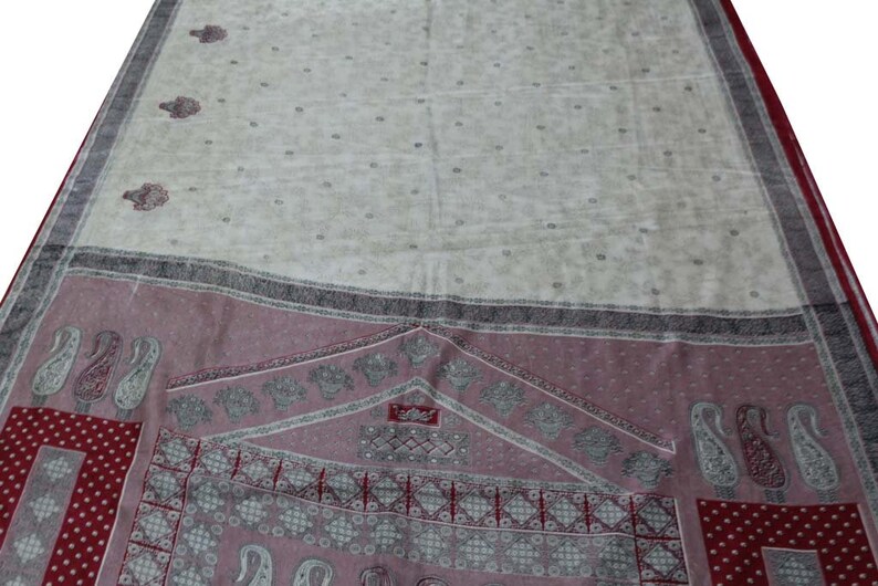 Vintage Indian Traditional Sari Clothing Art Deco Recycled Saree Art Silk Printed Fabric Women Wrap Floral Sari 5 Yrd Fabric FREE SHIPPING