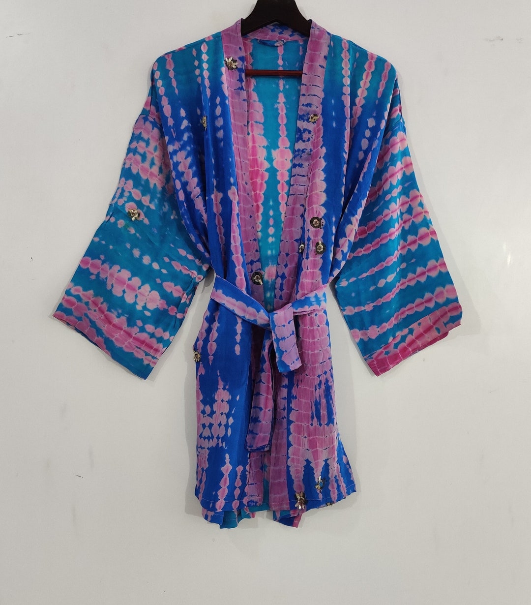 Silk Short Kimono Robe, Boho Plus Size Dressing Gown, Honeymoon Lounge ...