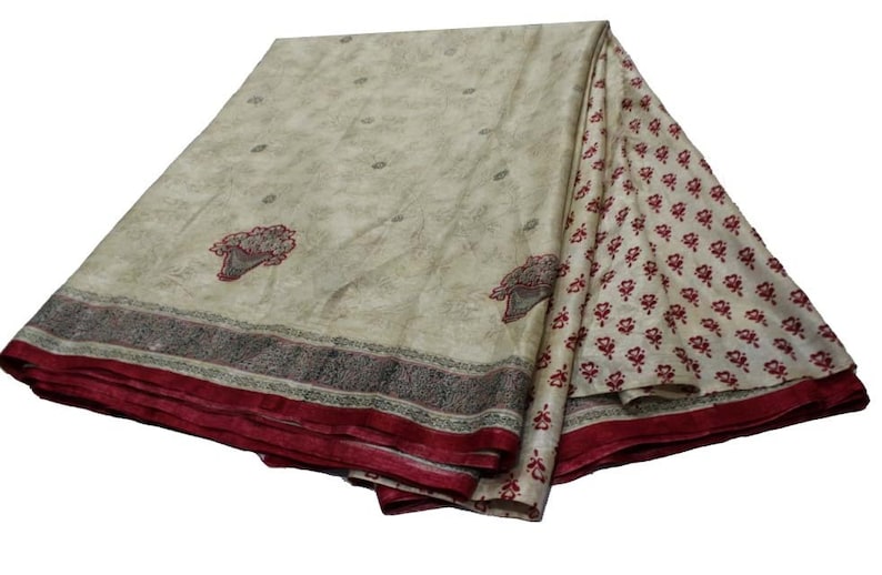 Vintage Indian Traditional Sari Clothing Art Deco Recycled Saree Art Silk Printed Fabric Women Wrap Floral Sari 5 Yrd Fabric FREE SHIPPING