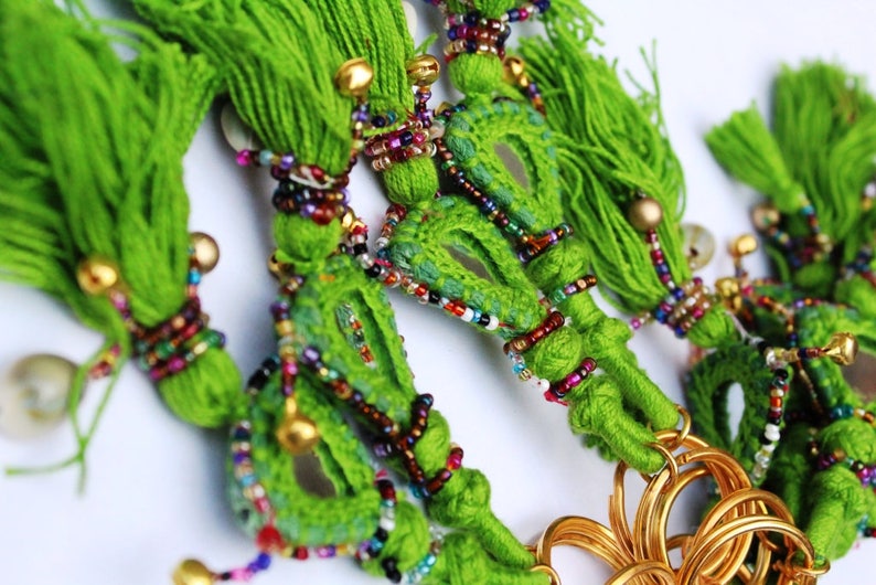 banjara home decor Yellow tassel gypsy tassel gypsy decor keychains belly dance A set of 10 pieces of Camel tassel gypsy jewerly