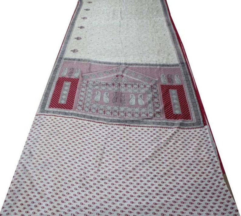 Vintage Indian Traditional Sari Clothing Art Deco Recycled Saree Art Silk Printed Fabric Women Wrap Floral Sari 5 Yrd Fabric FREE SHIPPING