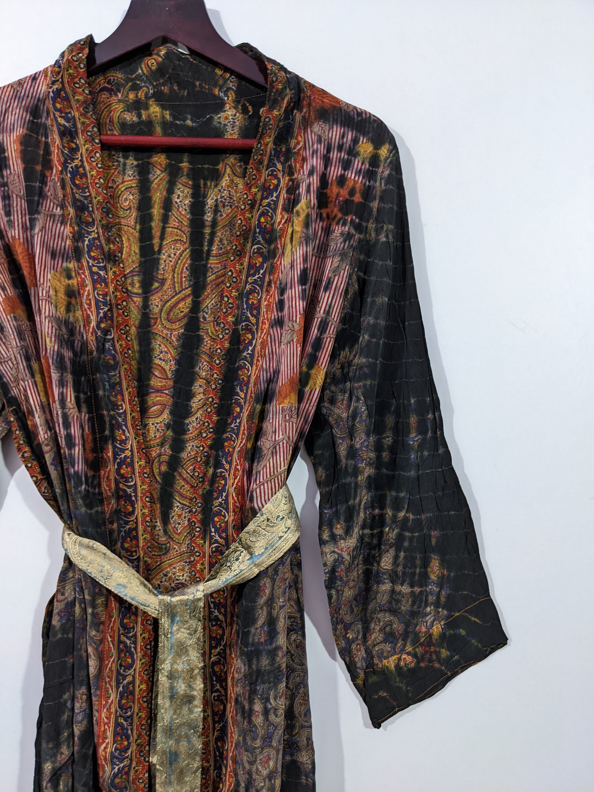 Indian Tie Dye Sari Kimono Batik Dye Robe Sari Fabric Kimono - Etsy