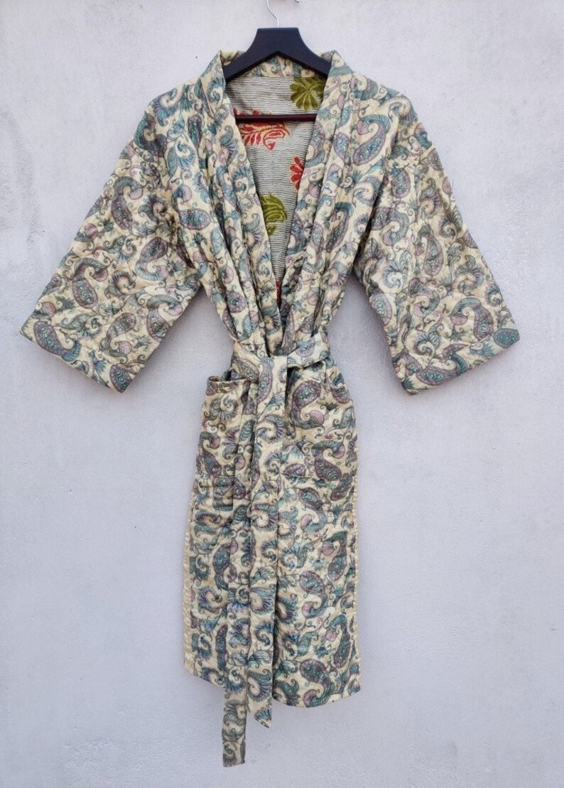 Quilted SILK Jacket Print Windbreaker jacket Belt up jacket Lightweight Bomber Jacket Coat # 04 Womens Kimono Jacket Quilted Robe