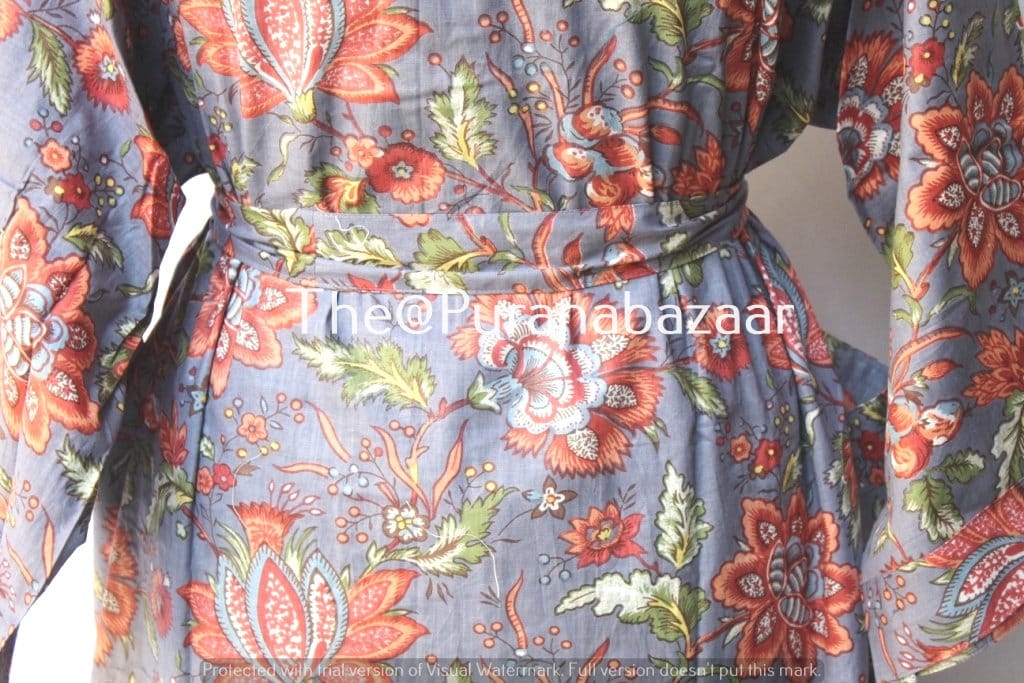 Long Cotton Kimono Handmade Floral Print Cover up Bath Robes | Etsy