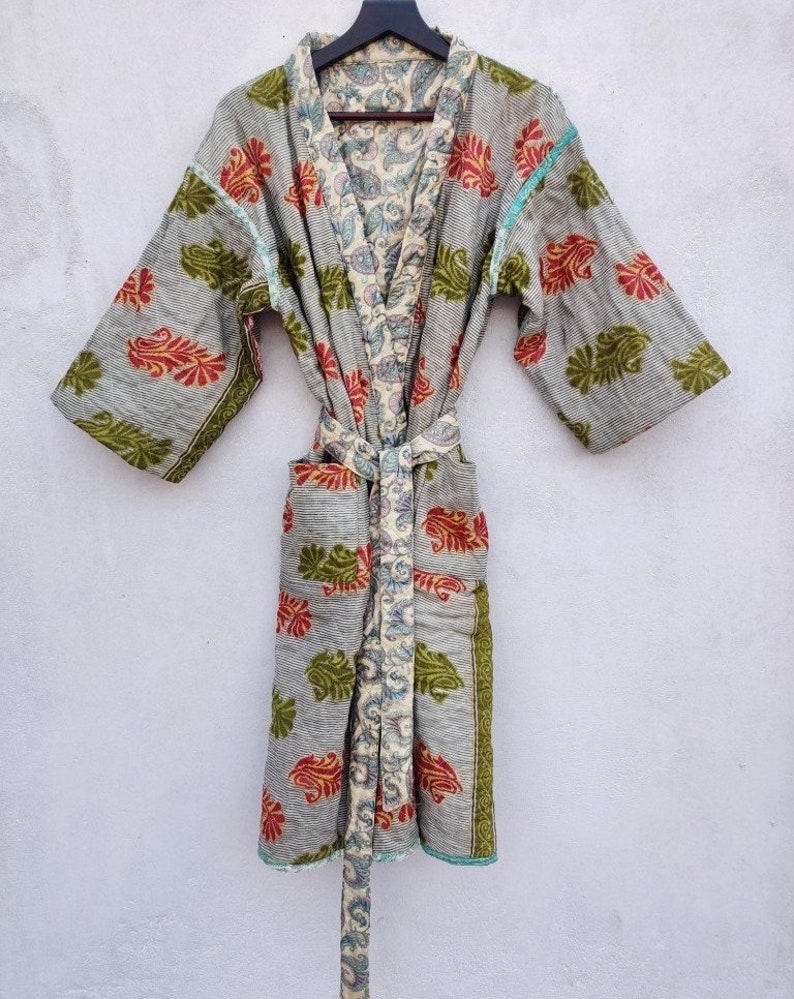Quilted SILK Jacket Print Windbreaker jacket Belt up jacket Lightweight Bomber Jacket Coat # 04 Womens Kimono Jacket Quilted Robe