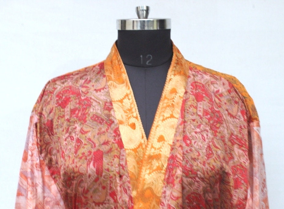 Kimono bathrobe/ Saree patchwork kimono/ Multicolored robe/ | Etsy