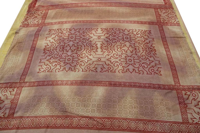 Vintage Indian Traditional Sari Clothing Art Deco Recycled Saree Art Silk Printed Fabric Women Wrap Floral Sari 5 Yrd Fabric FREE SHIPPING