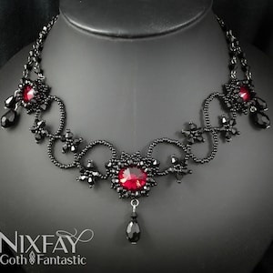 Crystal necklace Mermaid/Fantasy goth necklace + earrings, flowers beaded necklace + earrings / rivoli and seed beads necklace