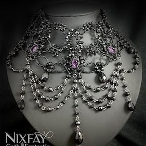 Crystal beaded goth necklace, statement choker necklace, victorian handmade