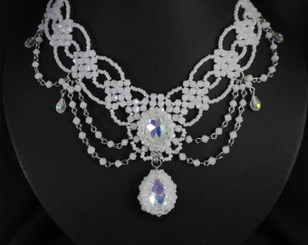 Handmade Beaded Victorian Necklace: Czech Crystal Rhinestone Goth Jewelry