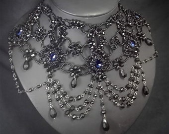 Beaded Goth/Victorian necklace - Crystal and rhinestones - Goth/medieval bride