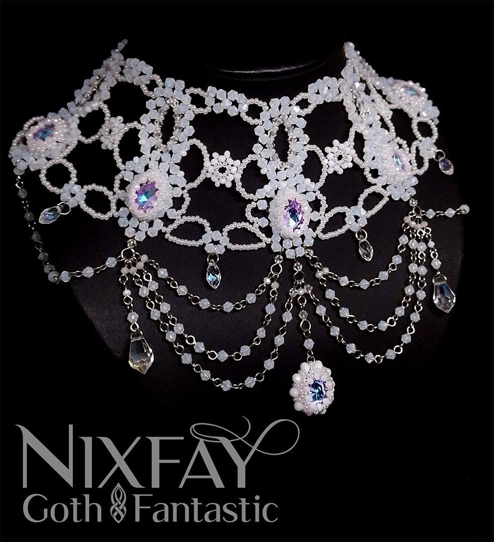 Beaded Goth/victorian Necklace Crystal and Rhinestones - Etsy
