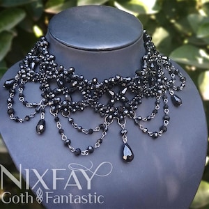 Collar victoriano con cuentas Nocte / collar gótico para bodas / gargantilla para graduación
