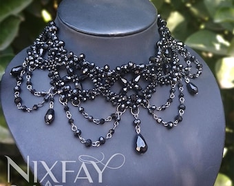 Beaded Victorian Choker Necklace - Handmade Goth Wedding Jewelry