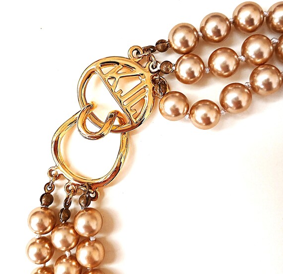 Kenneth Jay Lane Champagne Pearls Necklace 3 Stra… - image 3