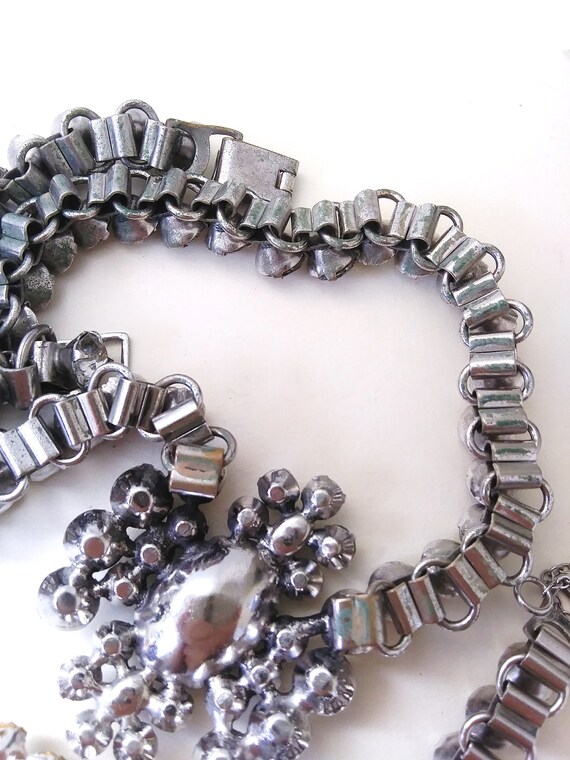 Big Retro Clear Rhinestone Necklace Bracelet vint… - image 10