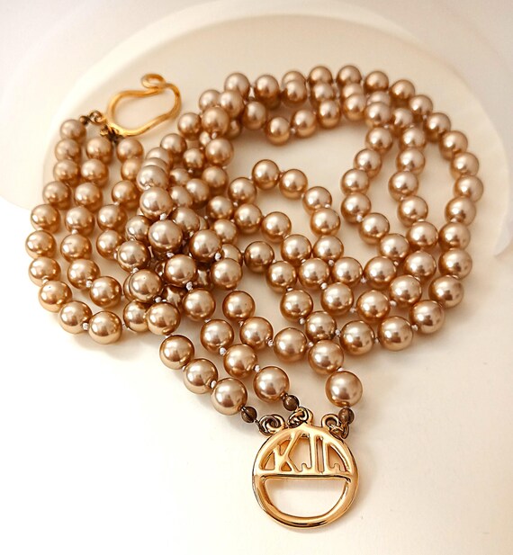 Kenneth Jay Lane Champagne Pearls Necklace 3 Stra… - image 8