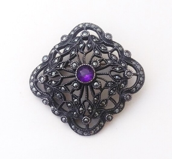 Vintage Judith Jack Sterling silver & Marcasite open back faceted crystal brooch s-l400.jpg main image 3