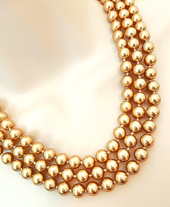 Kenneth Jay Lane Champagne Pearls Necklace 3 Stra… - image 2