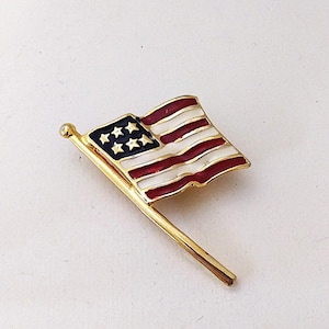 Enamel American Flag Brooch pin vintage red white blue patriotic