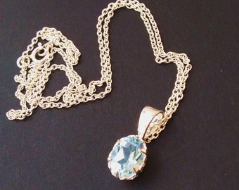 Blue Topaz Pendant in Sterling Silver with 18 inch chain vintage