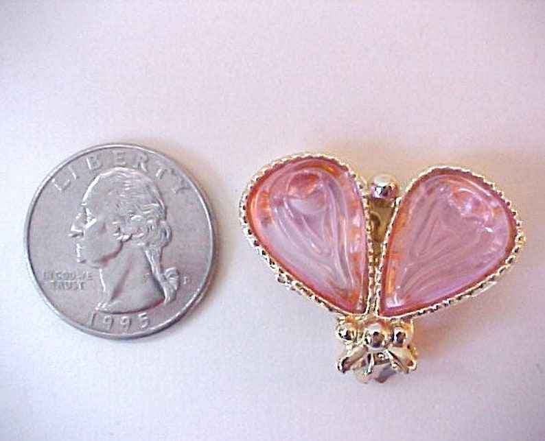 Pink Moth Butterfly Earrings faux molded glass vintage bug fly clips Lucite plastic