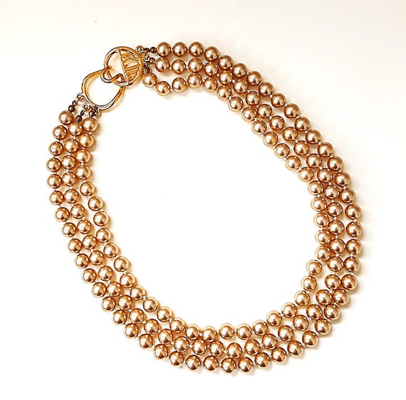 Kenneth Jay Lane Champagne Pearls Necklace 3 Stra… - image 5