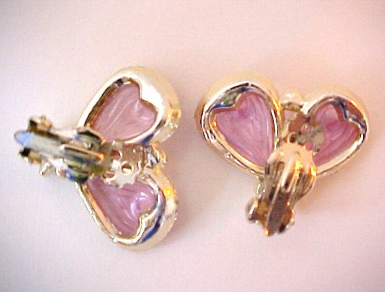 Pink Moth Butterfly Earrings faux molded glass vintage bug fly clips Lucite plastic