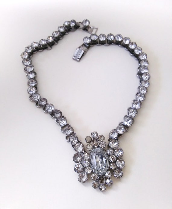 Big Retro Clear Rhinestone Necklace Bracelet vint… - image 8