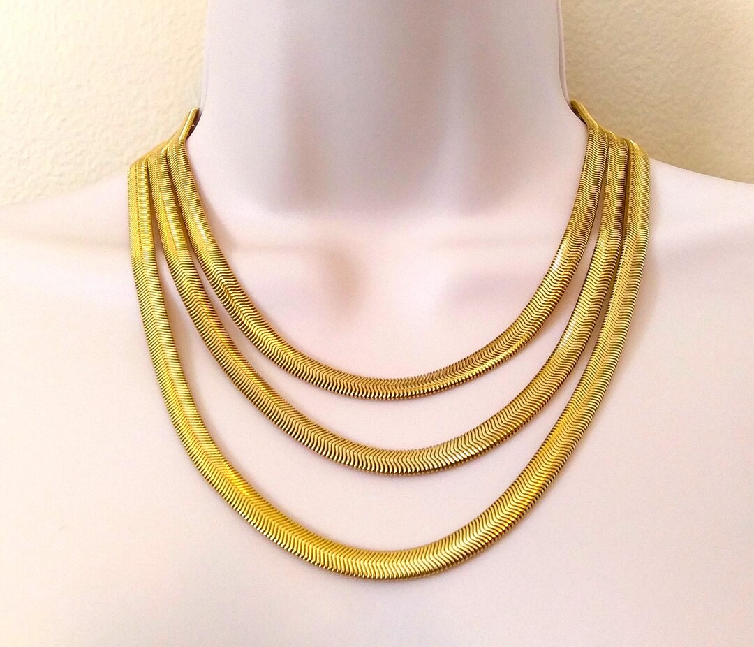 Omega Chain Pattern Gold Multi Strand Omega Chain Necklace Flat Snake Chain Vintage - Etsy