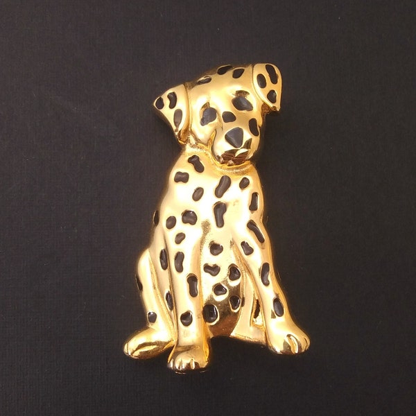 Anne Klein Dalmatian Puppy Dog Brooch black spotted gold AK designer