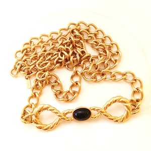 Long Monet Big Link Chain Necklace with Black Cabochon bow design vintage 34 inch