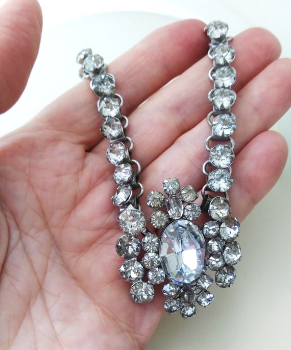 Big Retro Clear Rhinestone Necklace Bracelet vint… - image 5